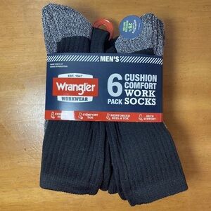 New Wrangler Men’s Work Socks 6 Pack Black Crew Socks Size 6-12